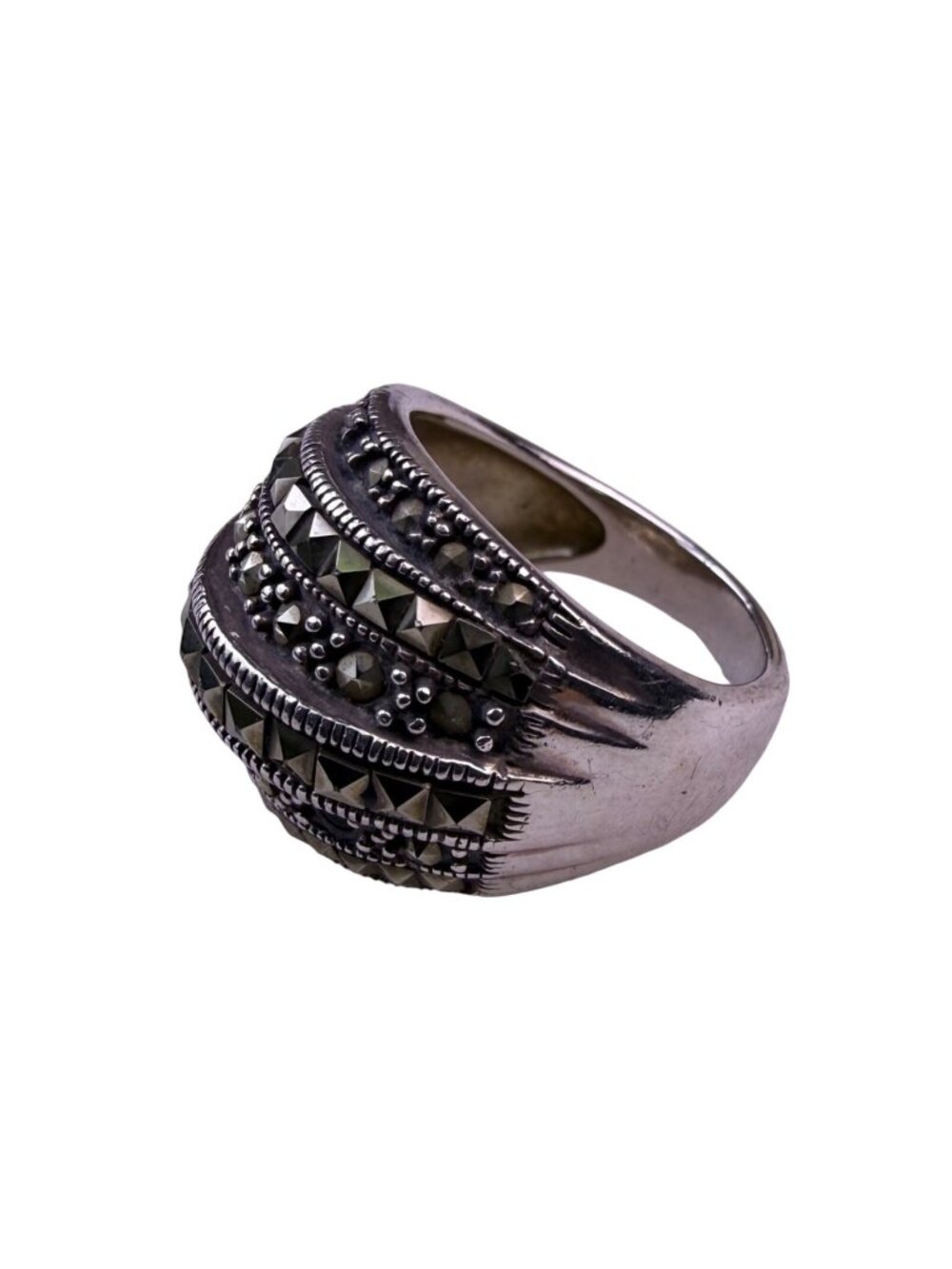 Sterling Silver 925 Womens Black & Silver Marcasite Ring CFJ Thailand Bold